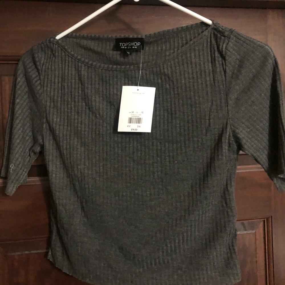 TopShop Ribbed Crop Top Dark Gray Size 6